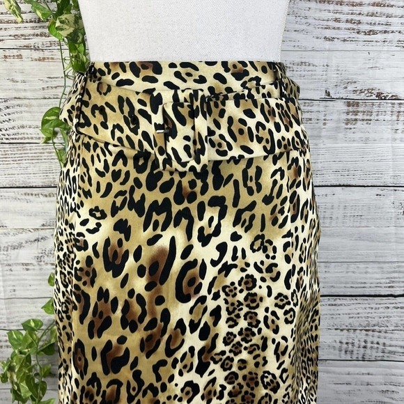 Adrienne Vittadini Skirt 4 Brown Black Gold Cheetah Animal Straight Pencil Belt - Picture 3 of 10